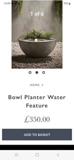 Lovely Large Modern Grey Bowl Water Feature with Planter & Lights! NEW BOXED