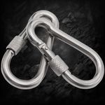 Large & Small CARABINER CLIPS with SCREW LOCK, heavy duty STAINLESS STEEL hooks