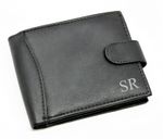 Mens Personalised Black Leather Wallet ANY Name or Initials Engraved on Front