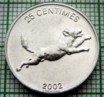 CONGO DEMOCRATIC REPUBLIC 2002 25 CENTIMES, WILD DOG, ALUMINIUM UNC