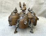 Vintage Indian Brass Spice Box with Peacock & Elephant Design