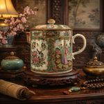 Large 19thC Chinese Export Famille Rose Porcelain Barrel Form Coffee Pot & Cover