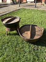 Vintage Cast Iron Cauldrons Indian Kadai Fire Bowls With Wooden Lids
