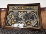 Antique World Map with Astrological Signs on Glass - Wood Picture Frame