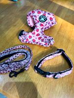 Pink Strawberry Adjustable Soft Vest Dog Harness Set Lead & Collar