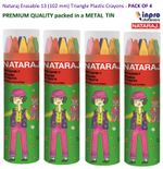 52 Pcs xPack of 4 Erasable Triangular Plastic Crayons 13 Shade Colours Metal Tin
