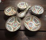 Jingdezhen Chinese Famille Rose Medallion Porcelain Rice Bowls Soup Spoons Set