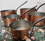 Heavyweight Set Of 5 French Copper Saucepans by Pierre Bergen