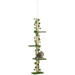 PawHut 242cm Floor to Ceiling Cat Tree with Leaves Scratching Post, Green
