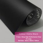 Black Sticky Back Wrap Vinyl Self Adhesive MATT 7 Years Durability Waterproof