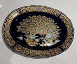 Large Tajimi Japan Cobalt Blue Gold Peacock Porcelain Platter 20”