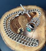Antique Albert Watch Chain Sterling Silver  Modern Four Sided Fob Dog Clip T-Bar