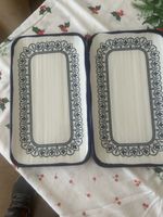 Pretty Porcelain Snack Plates With Blue And White Geometrical Pattern