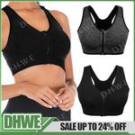 Women's Ladies Front Zip Sports Bra High Impact Push Up Wireless Padded Vest UK