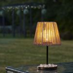 Auraglow Solar Rattan-Style Outdoor Table Lamp With Crackle Glass Bulb