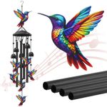 Hummingbird Wind Chimes Black Metal Windchimes Outdoors, Hummingbirds Gifts
