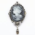 Large Vintage Victorian Look Crystal Cameo Brooch Antique Silver Tone Pin Gift