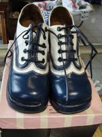 Vintage 70's Eldita's two-tone navy blue and white leather platform oxford shoes