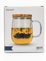 Dorsaer Glass Tea Mug Infuser Cup 500ml 17oz Wooden Lid Loose Leaf Strainer 2G17