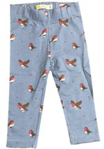 Mini Boden blue robin print pretty trimmed leggings ages 0 to 18 months