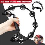 Black Half Moon Cutaway Hand Tambourine Double 16 Jingles Adults Children Kids
