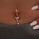 Clip On Belly Button Ring Butterfly Copper Zircon Pink Fake Belly Piercing Umbil