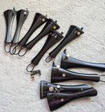 9 Violin Tailpieces. All the same size. Some with Adjustors, some with inlay