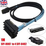 Mini SAS SFF-8087 36Pin to 29Pin SFF-8482 4 SATA Connector Power Cable UK 1m
