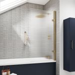 Nuie Brushed Brass Square Hinged Fluted Bath Shower Screen 8mm Tempered Glass