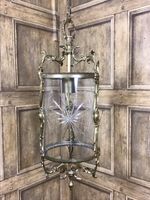 VINTAGE BRASS & GLASS LANTERN / PENDANT LIGHT, FRENCH ROCOCO STYLE
