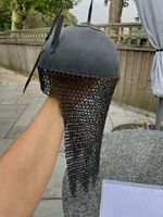 Medieval Black Metal Helmet with Chainmail Aventail Neck Guard Reproduction