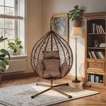 Outdoor Rattan Hanging Swing Egg Chair Garden Patio With Cushion & Stand Brown