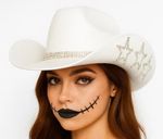 White Cowgirl Hat Pearls Rhinestone Stars Western Glam Halloween Accesory
