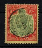 Malta KGV 1917 5/- green red yellow SG88 good CDS used WS45398