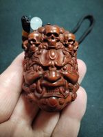 Vintage Japanese Netsuke Old Boxwood Carved Buddha “万鬼之王” Statue