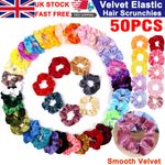UK 50 Pcs Elastic Velvet Hair Scrunchies Scrunchy Bobble Bands Women Ties Holder