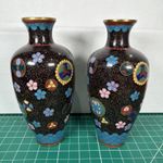 Antique Japanese Cloisonné Enamel Miniature Vase Pair 6” Meiji Period