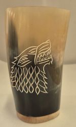 Buffalo Horn mug with Viking Wolf  Engraving - Height 12cm - (5)