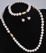 7-8mm Genuine Natural White Akoya Cultured Pearl Necklace Bracelet Earring Set