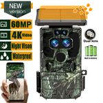 Solar 4K Dual Lens WiFi Trail Camera 60MP Wildlife Hunting Starlight NightVision