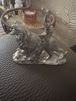 Vintage W.A.P.W. Collie Dog By A Tree Figure Silver Plated Small Heavy