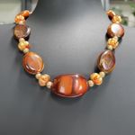 Vintage Napier Geometric Multi Color Agate Stone & Gold Tone Beads Necklace 18"