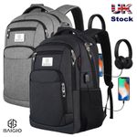 Women Men Backpack Large Anti Theft USB Laptop Rucksack Waterproof School Bag UK