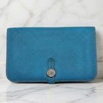 HERMES Dogon GM Togo Leather Bifold Long Wallet Blue Authentic B010