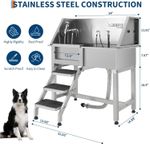 34'' Dog Grooming Bath Stainless Steel Shower Tub Pet Washing Station w/ Stairs