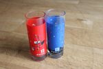 2 x OUZO 12 GREEK LIQUEUR HIGHBALL GLASSES 1 x Blue 1 x Red RARE GLASSES
