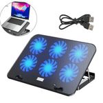 Quiet Laptop Cooler 6 Powerful Fans Gaming Cooling Mat Pad Stand Tilt for 12-17"