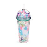 UNICORN MAGIC SHATTERPROOF DOUBLE WALLED DRINKS CUP WITH LID STRAW & CHARMS PUK