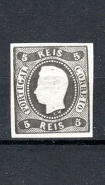 Portugal 1866 5r Curved label imperf with 4 good margins SG 35 MLH