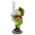 Cute Frog Rain Gauge Resin Frog Garden Figurine w Rain Measuring Tube Lawn Decor